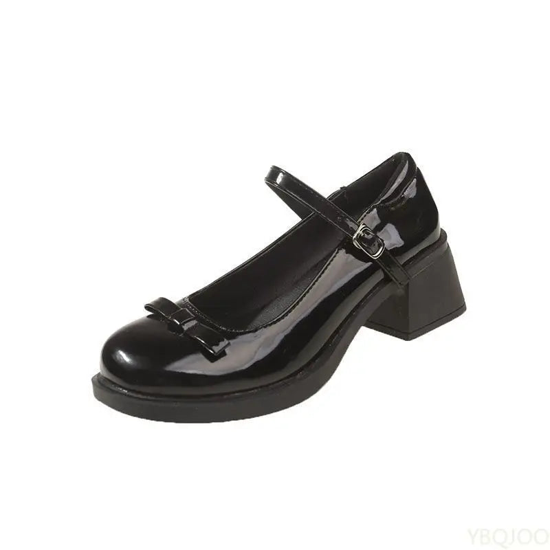 women's Bow versatile high heels Mary Jane thick soled leather shoes Fashion elegant shoes Trendy ladies pumps Zapatos Mujer