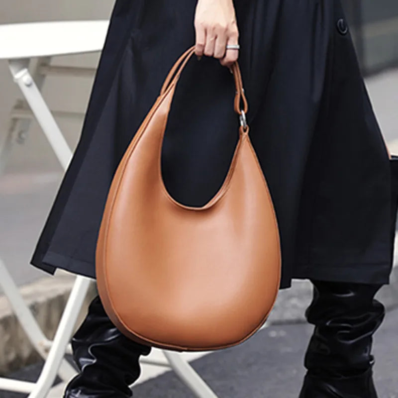 BURMINSA Genuine Leather Hobo Bag For Women Vintage Soft Cowhide Half Moon Underarm Shoulder Purses Commuter Office Handbags