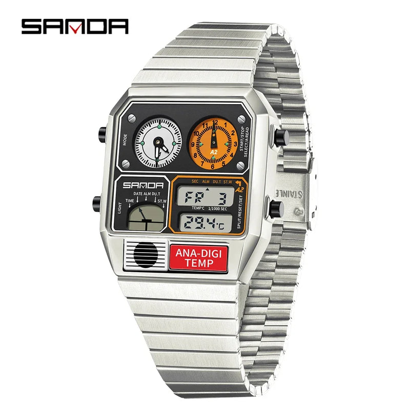 SANDA Top Fashion Men's Leisure Electronic Watch Multifunctional Thermometer Stopwatch Timing Men's Electronic Watch 3192