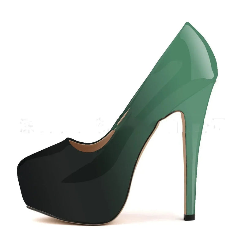 Women Sexy Pumps Stilettos 14cm Super High Heels Round Toes Platform Thin Heel NightClub Party Dress Red Wedding Shoes Big Size