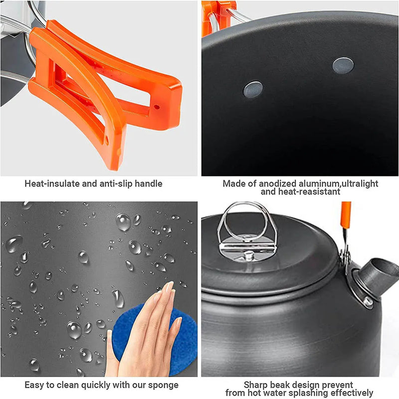 1PCS Camping Cookware Kit Outdoor Cooking Set Aluminum Pot Equipment Travel Tableware Kitchen for Hiking Picnic BBQ