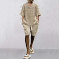 Men's Summer V-neck Jacquard Short Sleeve & Set Textured | SAMAG
