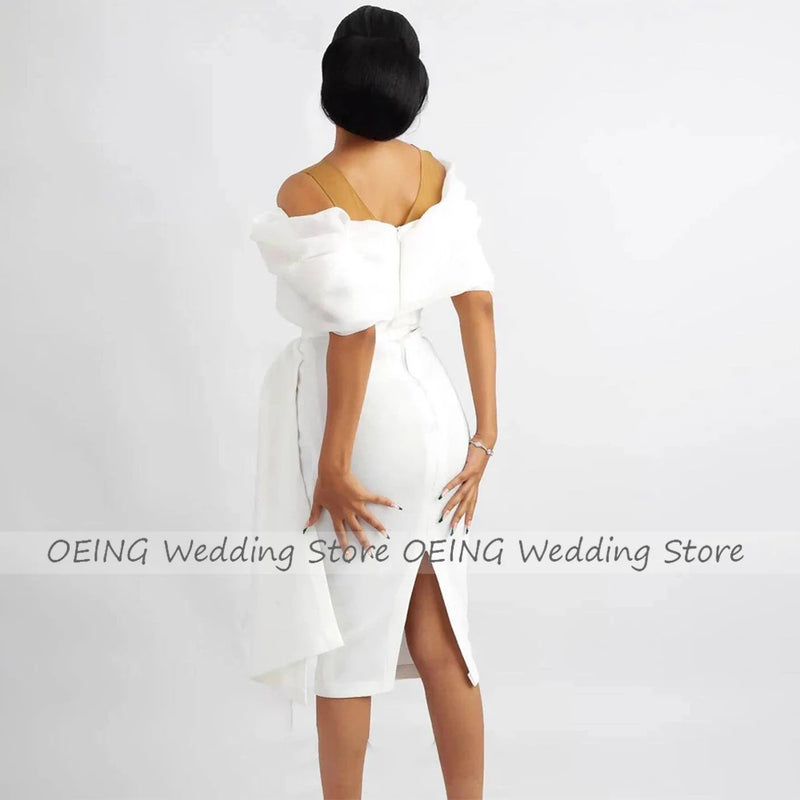 Customized Short Wedding Dress White Off the Shoulder - View 2 | SAMAG