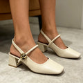 Women's Comfortable Block Heel Slingbacks, Adjustable Buckle Square Toe Casual Shoes, Versatile Spring Summer Heels for Women