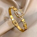 Stainless Steel Bangle Bracelet Inlay Luxury Rhinestones Gorgeous Synthetic Zirconia Geometric Oval Square Stars Shape for Women