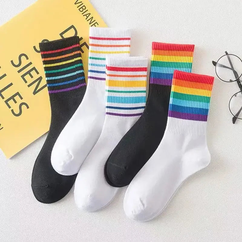 5 Pairs Men's Colorful Striped Casual Socks, Fashionable | SAMAG