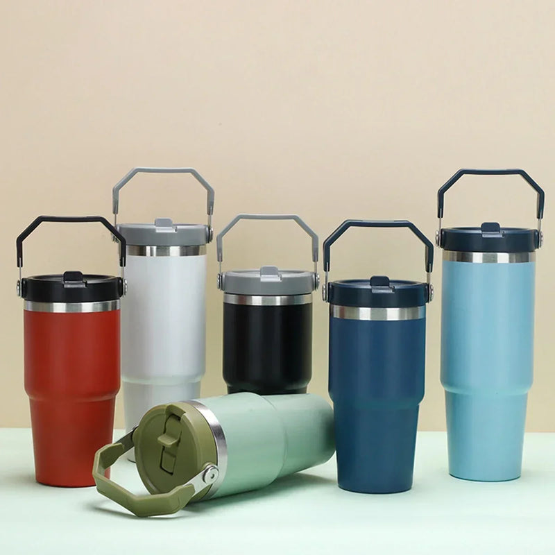 900ML Stainless Steel Thermos Mug With Straw Keeps Cold and Heat Thermal Mug Tumbler Outdoor Sports Thermal Water Bottle