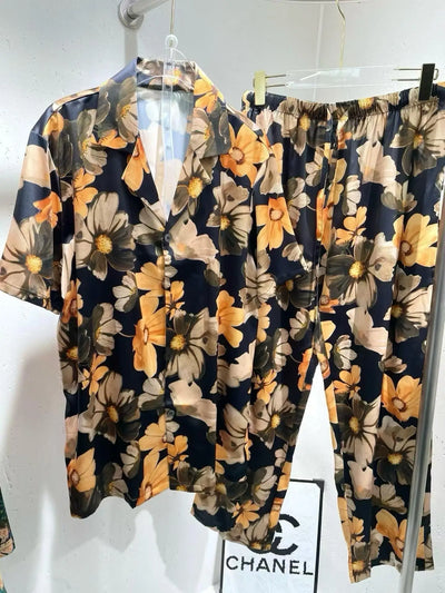Men's Summer Ice Silk Hawaiian Floral Button-Up Short | SAMAG