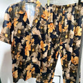 Men's Summer Ice Silk Hawaiian Floral Button-Up Short Sleeve Shirt Elastic Waistband Long Pants Comfy 2 Piece Set for Beach Suit