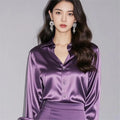 Ele Purple Silk Satin Long Sve Women's irt Profional Faionable Commuting Sle Autumn New Arrival Loose Fit Pol...
