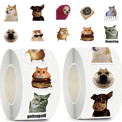 50 - Cute Funny Dogs Cats MEME Stickers Roll Animal | SAMAG