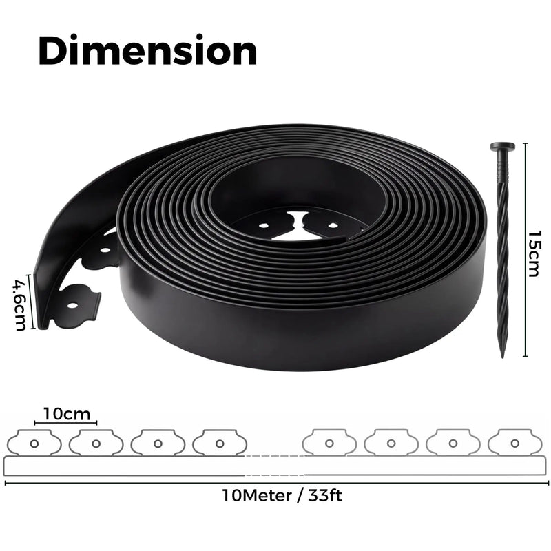 10m Garden Lawn Edging Strip, Bendable Landscape Border, Soil Barrier Tree Surround Divider for Yard Flower Bed Landscaping
