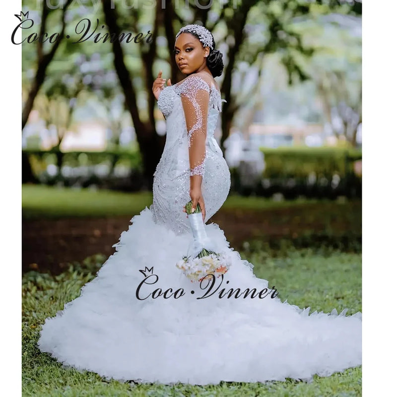 Customized Africa Luxury Mermaid Wedding Dress For Women - View 3 | SAMAG