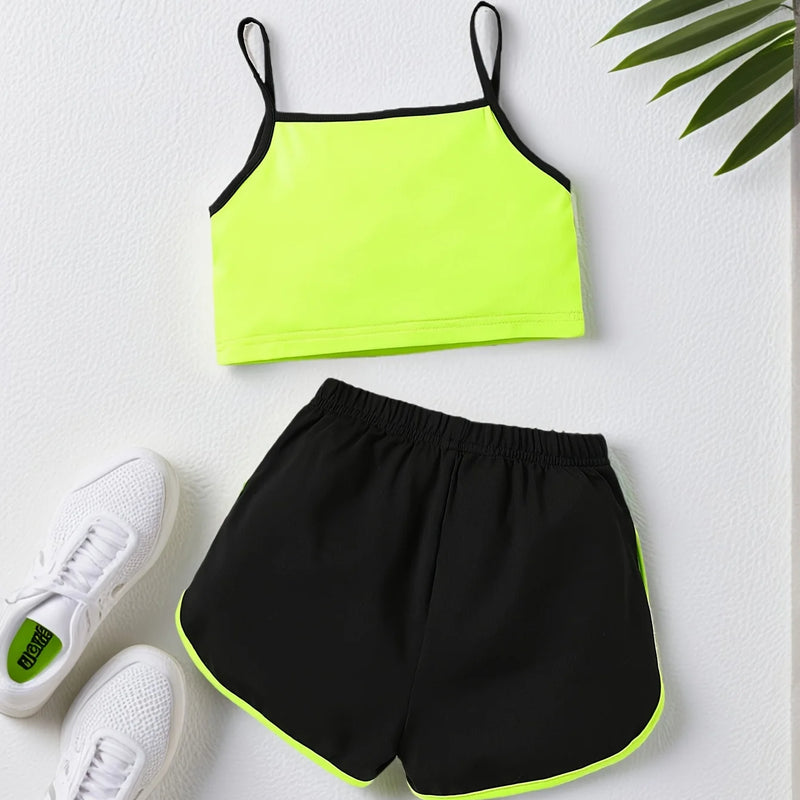 Girls Outfit, Neon Letter Print Spaghetti Cami | SAMAG