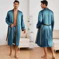 Men Long Nighty&Robe Set Summer Ice Silk Pajamas Set Sleepwear Loose Casual Home Clothes Nightwear Male Loungewear
