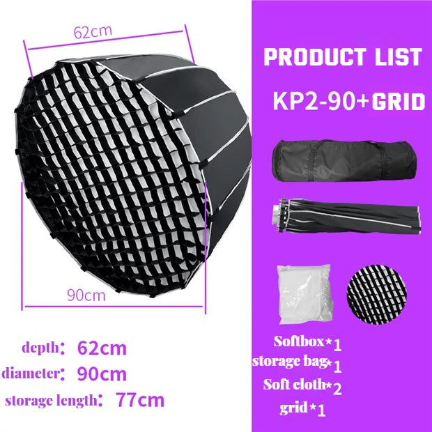 T&YFOTOP Hexadecagon Collapsible Softbox 60cm 70cm  Quickly Release Parabolic Deep Softbox for Bowens Elincrhom Profoto Mount