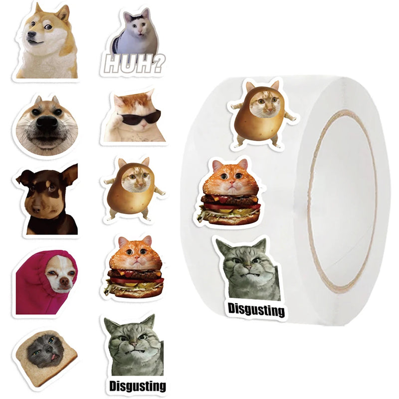 50-500PCS Cute Funny Dogs Cats MEME Stickers Roll Animal Cartoon Decals Toys Sealing Labels Kids Reward Stickers Gifts
