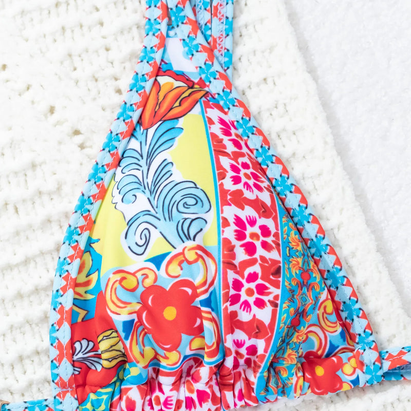Women's Two Piece Bikini Set 2025, Sexy Triangle Push Up Swimsuit, Floral Print Bathing Suit, Beach Swimwear