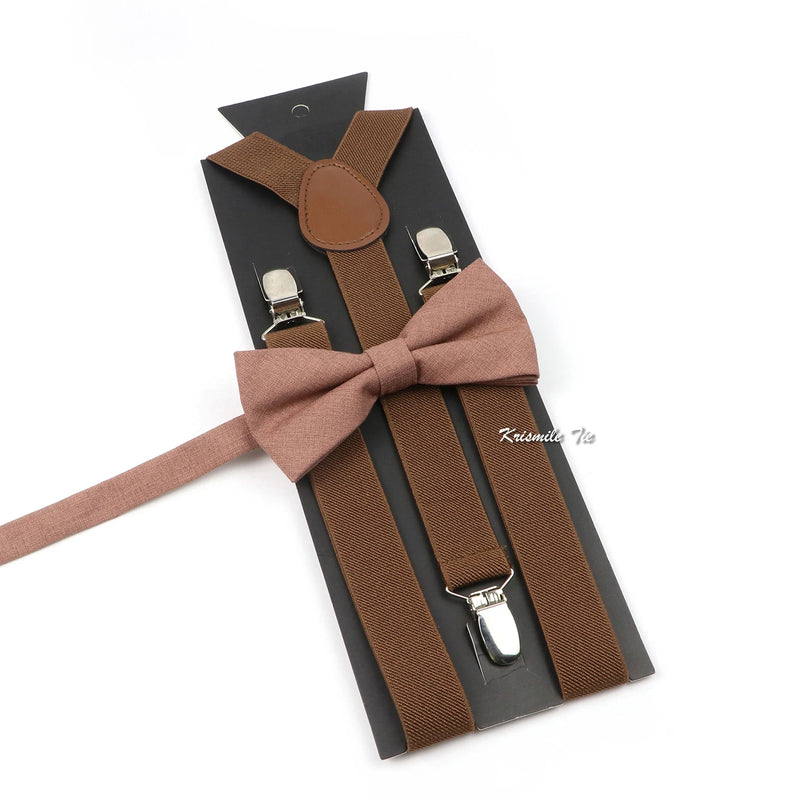 Fashion Men Kids Suspender Bowtie Sets For Wedding Party Festival Gift Brown Khaki Elastic Y - back - Visuel 21 | SAMAG