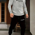 The new men's round - neck hoodie set for Spring and Autumn features a casual and comfortable 3D letter - View 5 | SAMAG