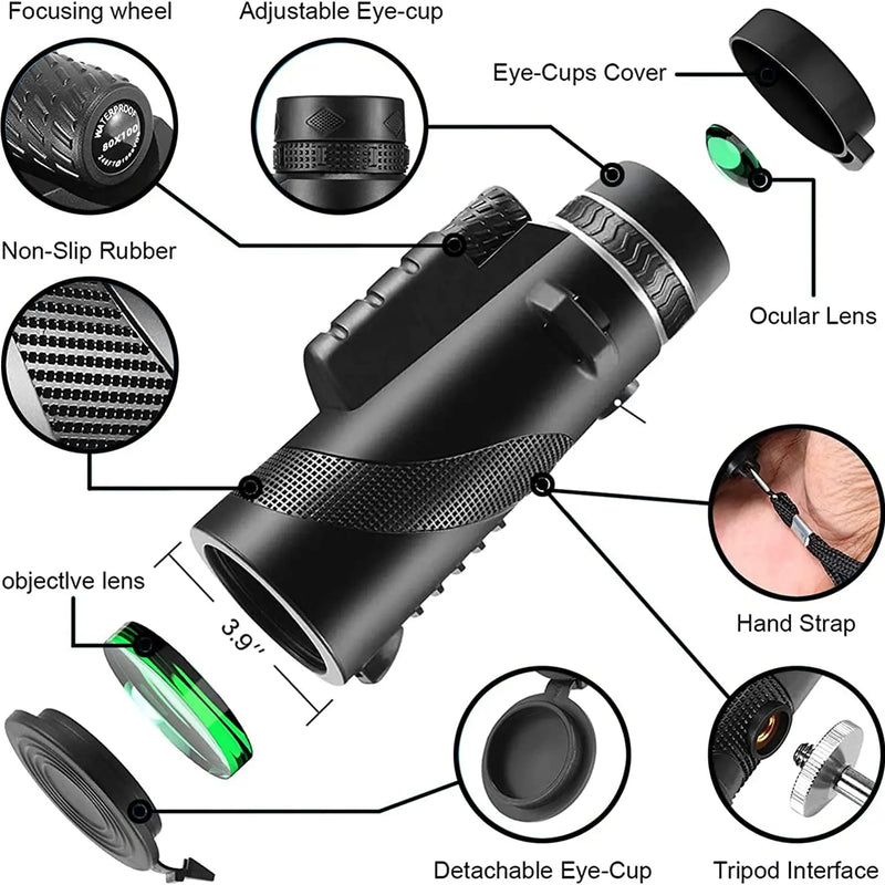 Telescope 10X42 Monocular Powerful for Long-distance Observation with HD Field of View suitable for Outdoor Camping Hunting