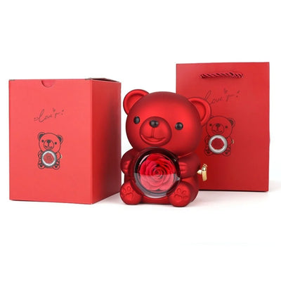 Plastic Rotating Hugging Bear Jewelry Box Romantic Cute Rose Gifts with Soap Display | SAMAG