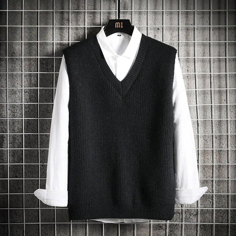 Man Clothes Waistcoat V Neck Vest Knitted Sweaters for Men Business Black Sleeveless Japanese Harajuku Fashion S Cheap Street A