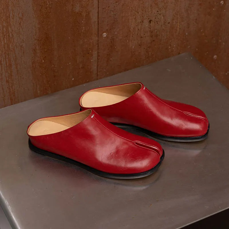 New Genuine Leather Cowhide Women Mules, Split Toe Slip-on Women Slippers,Fashion Flats Women Shoes