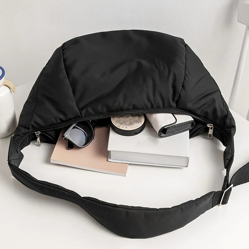 Minimalist Crescent Nylon Crossbody Bag Casual Hobo Sling Bag Lightweight Spacious Fold Dumpling Bags for Men Women Travel Daily