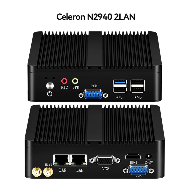 Intel Celeron J6412 N2930 J1900 Mini PC with 2xGigabit LAN 1xUSB3.0 3xUSB2.0 2xRS232 Fanless Industrial Computer Win10 Ready