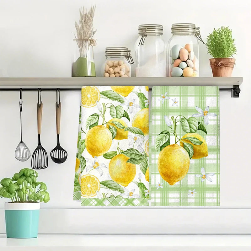 2pcs Italy Lemon Hand Towels Lemon Themed Dish Towels Polyester Bathroom Decorative Rustic Cloths Tea Towels for Kitchen