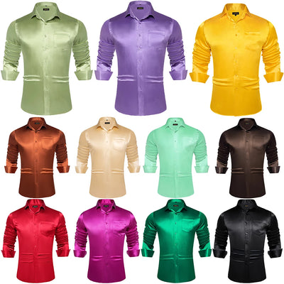 Solid Satin Shirts for Men Sage Green Black Yellow Red | SAMAG