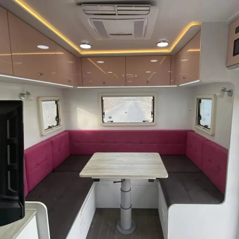 Customized Made in China Towing Caravan Luxury Electric RV Camper Equipped With Induction Cooker and Microwave Oven for Cooking