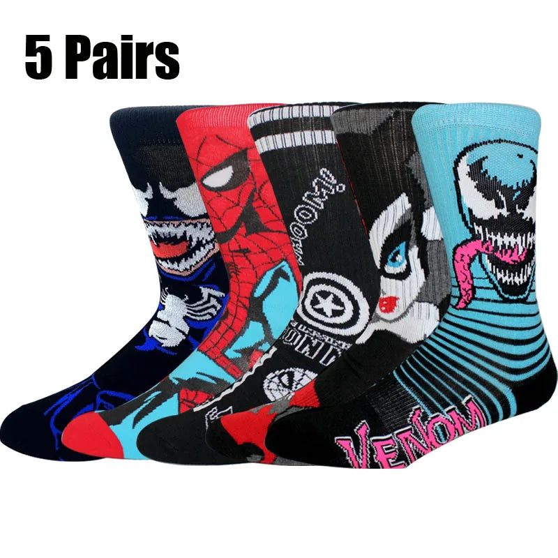 5 Pairs Marvel Socks Funny Men Anime Spider Man Iron | SAMAG