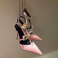 2025 New Bow Tie Thin Heel Pointed Toe Sexy Roman Straight Strap High-heeled Sandals for Women