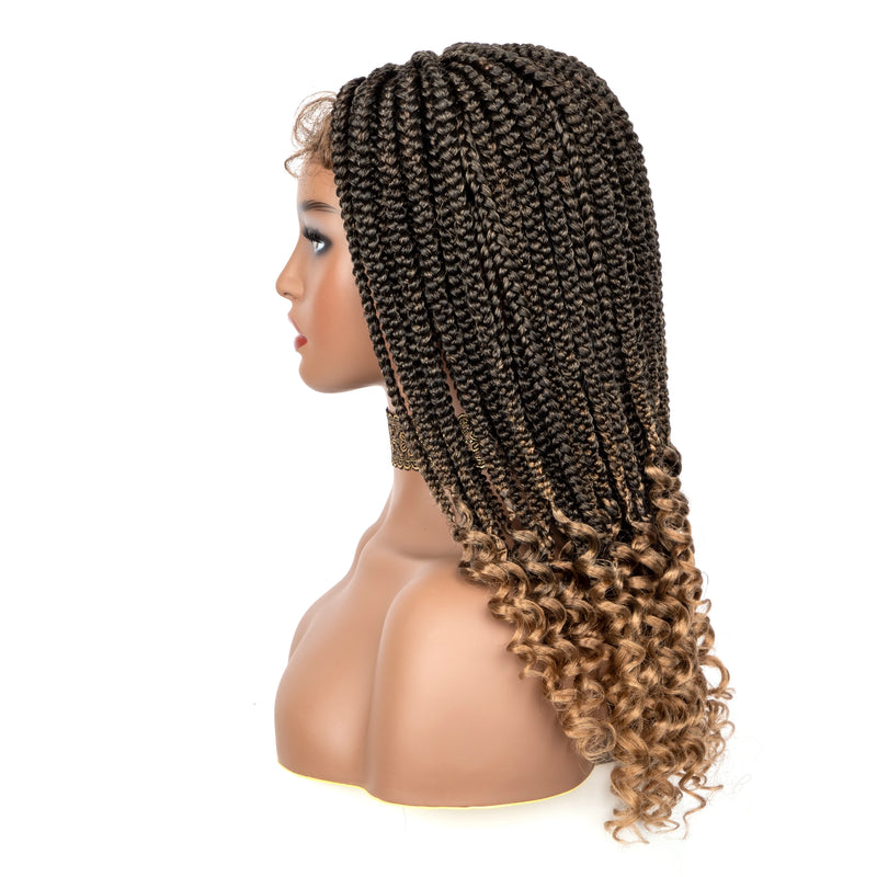 Synthetic Braided Wigs Lace Front Wigs Curly Ends Box Braided 4x4 Lace Wig with Baby Hair for Black Women Afro Wig 18 Inches