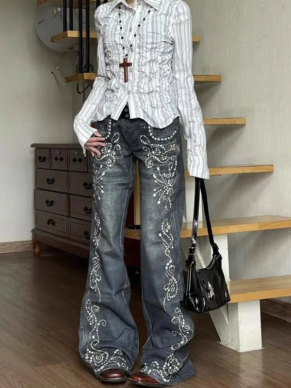 Jeans Women Y2k Pants Vintage Low Rise Bootcut Distressed Denim Trousers  Women  Design  Autumn Winter Fashion
