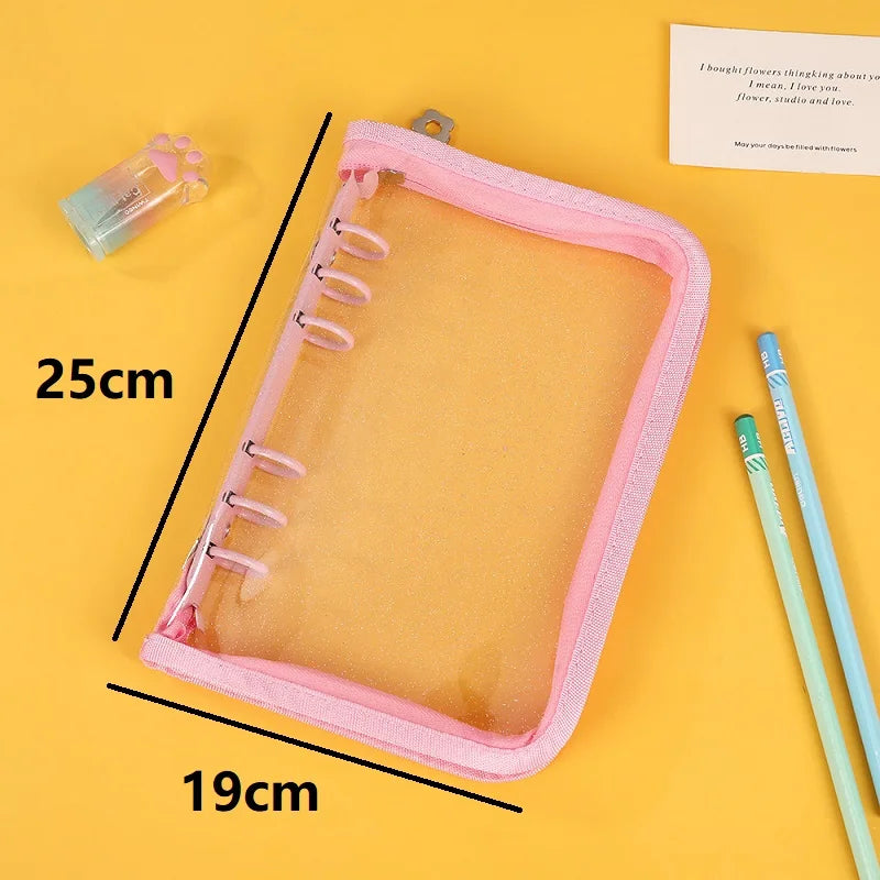 A5 Binder Cute Transparent Binder Notebook Filing Cabinet A5 Ring Pockets Leaf Filing Cabinet A5 Macaron Binder HYJ02
