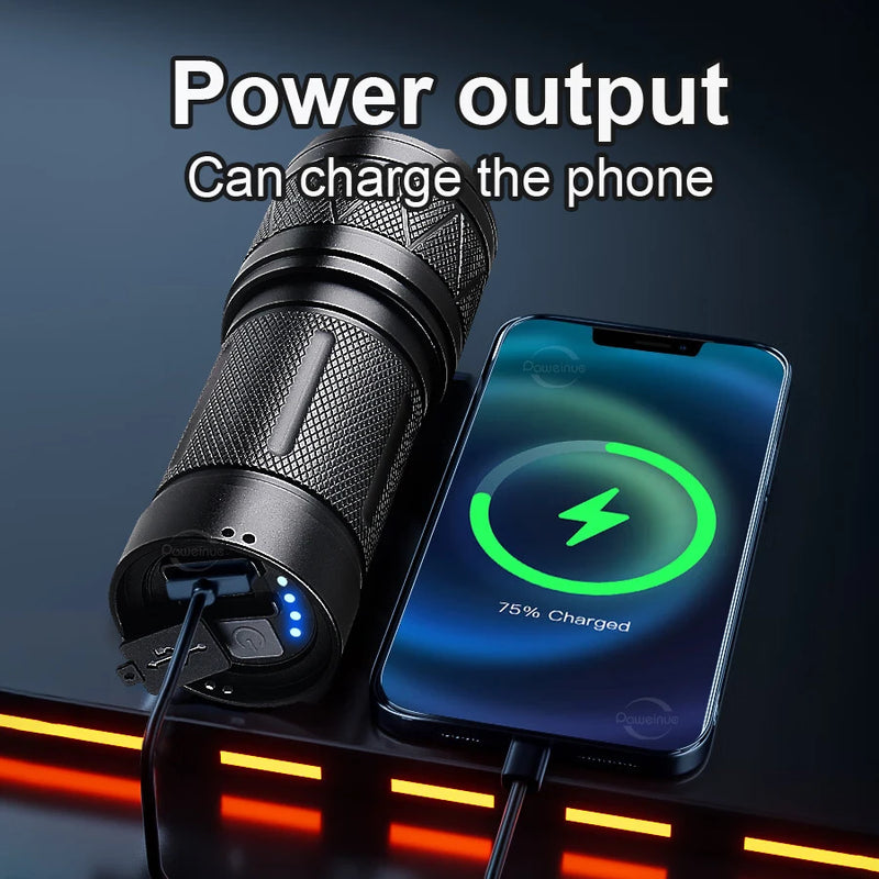 Paweinuo LED Handheld Flashlight Ultra-Bright 50000Lumens 12000mAh Rechargeable Battery Powerful Torch Zoomable Tactical Lantern