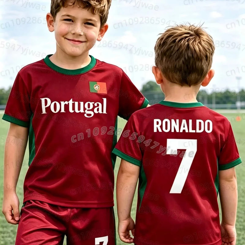 26 Boys Ronaldo No.7 Football Jersey Tee Shorts Set Women | SAMAG