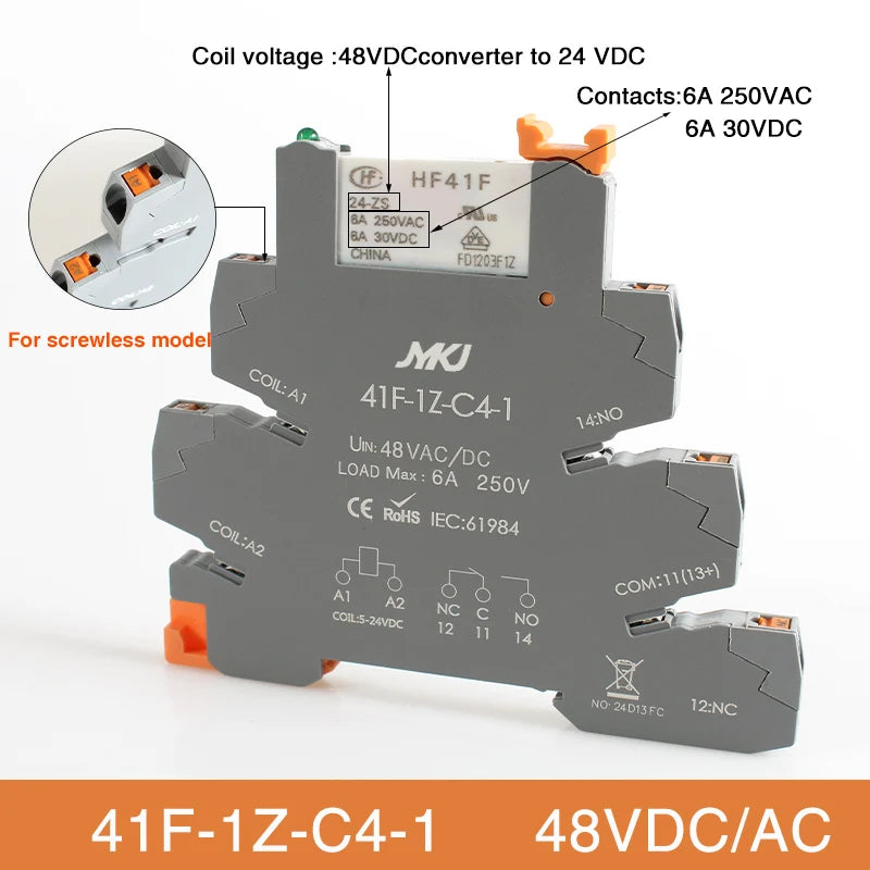 Din Rail Slim Relay Module 41F - 1Z - C4 - 1 Integrated PCB Mount Power With Holder 12V 24V ACDC 220V - Visuel 13 | SAMAG