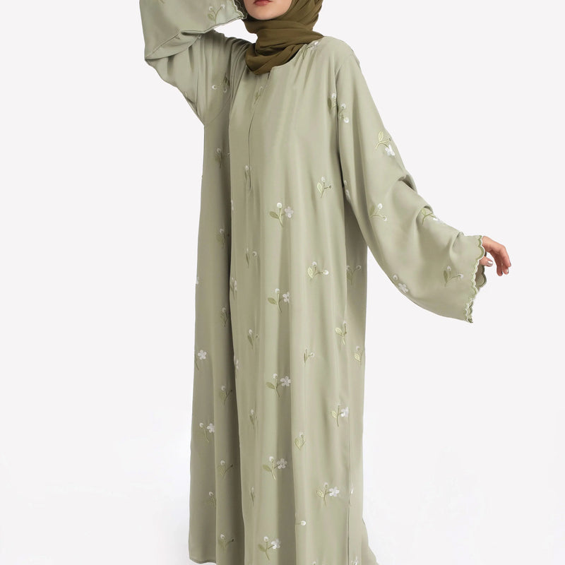 Stylish Muslim Islamic Abaya for Women Light Green Floral | SAMAG