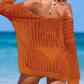 Cover-ups Beach Dress Beachwear Female Women Beach Wear Hollow Out Long Sleeve Solid Crochet Knitted Tunic Beach Cover Up V7574