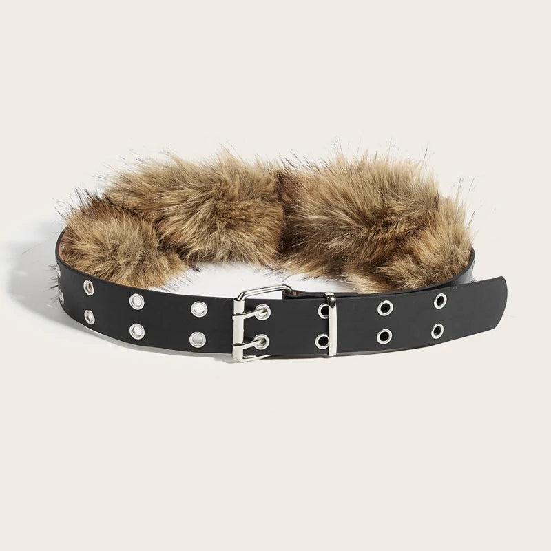 Luxury Designer fake Furry Y2k Belt Subculture Autumn Winter Retro Plush Waist Chain Imitation Fur Waist Seal Hot Girl Sexy Belt