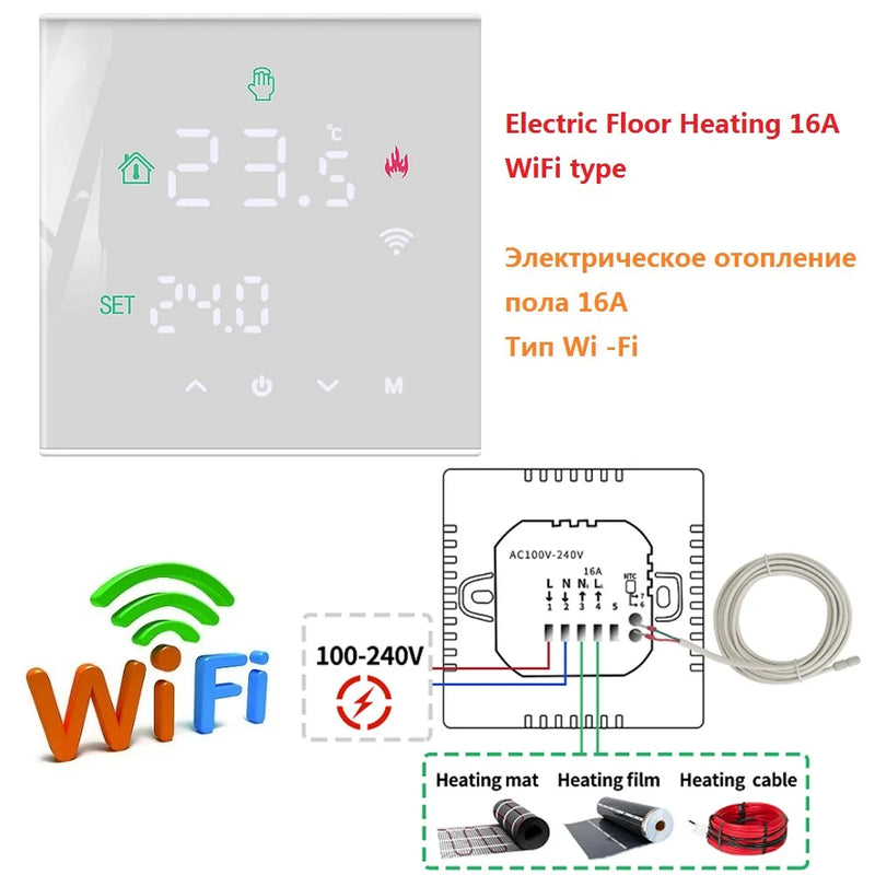 Smart Temperature Remote Controller M3H Tuya WiFi Thermostat 3A 16A LCD Display Touch Screen for Water/Electric Floor/Gas Boiler