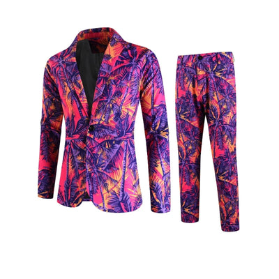 Vibrant Pink Purple Yellow Palm Tree Print Men's Suit | SAMAG