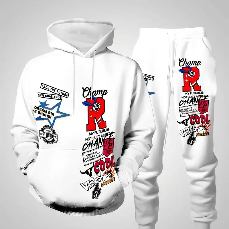 The new men's hoodie set for Spring and Autumn features a casual fashionable and comfortable 3D letter - View 5 | SAMAG