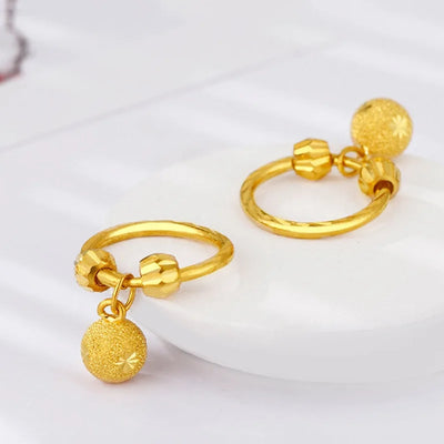 Pure 18 K Gold Color Shiny Simple Transport Beads Earring Jewelry for Women Bride Never Fade Birthday Wedding Gifts | SAMAG