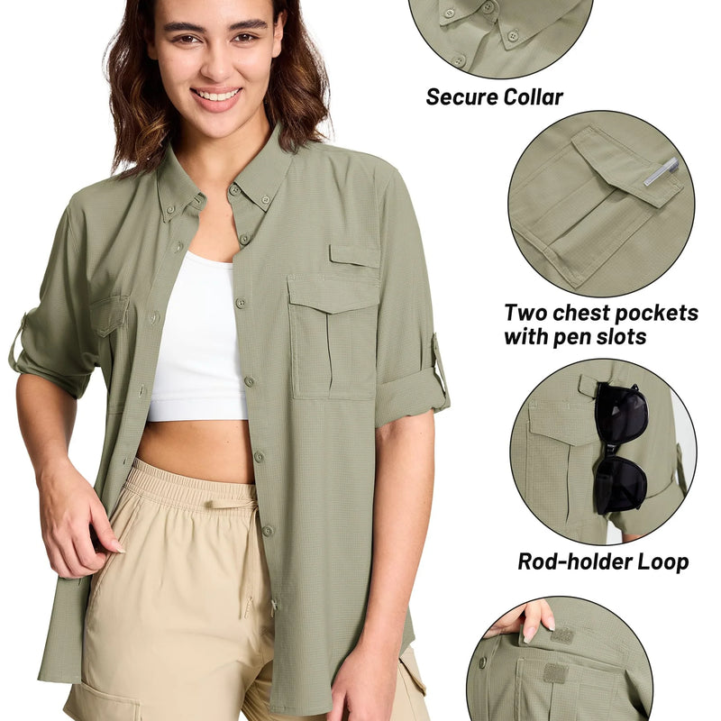 TACVASEN Women's UPF50+ Quick Dry Hiking Fishing Blouse - View 3 | SAMAG
