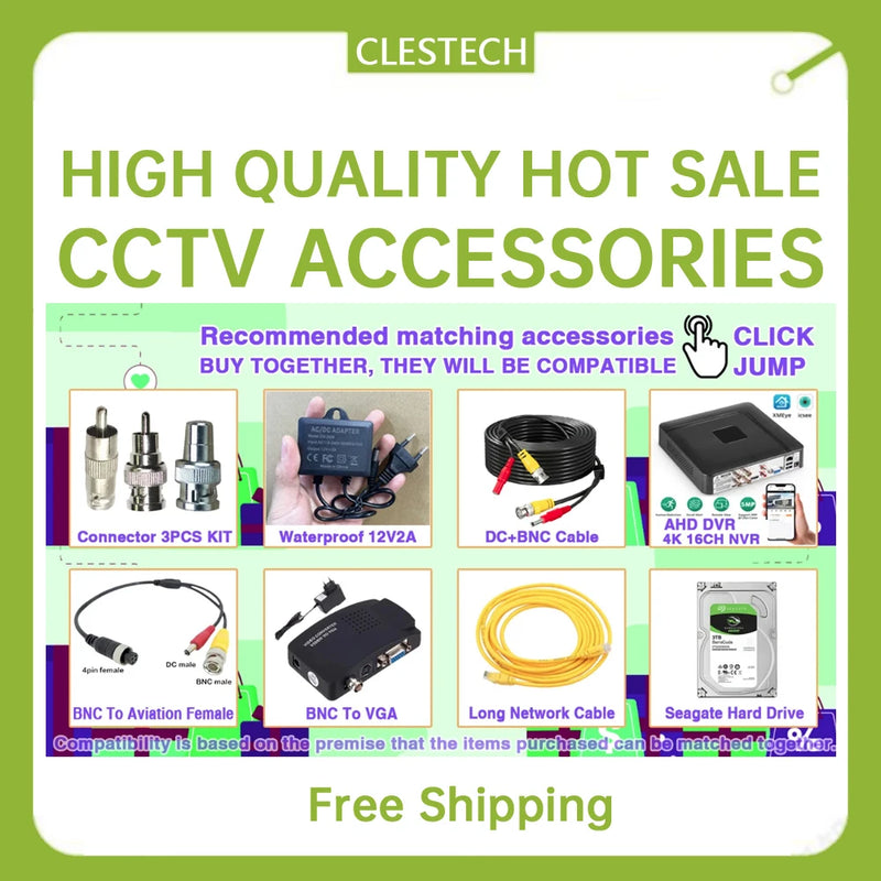 CCTV Accessories-12V2A Power AHD DVR NVR 2TB Hard Drive Network DC+BNC 2in1 Cable,VGA Airline Video Converter&Connectors Kit